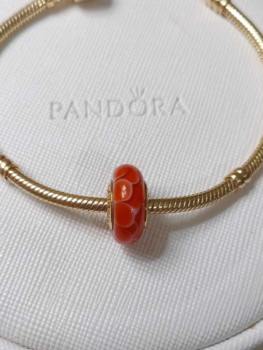 Pandora 14k Gold Orange Murano Glass Lotus Charm (One Charm) Two Listed Sept